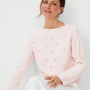 Ann Taylor Embellished Relaxed Cable Sweater Size medium. Color pink. NWT.
